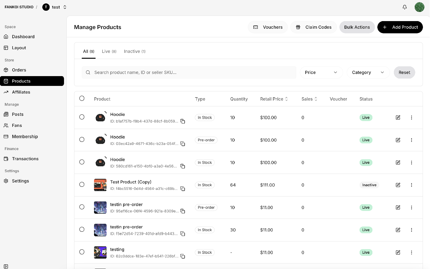 Fankoi ecommerce backend